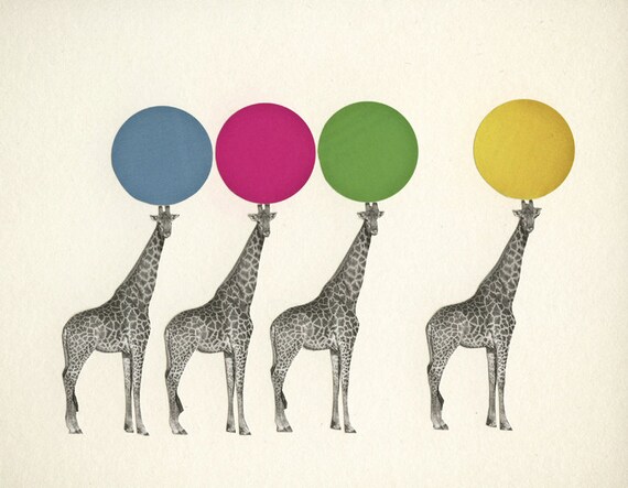 Balancing Act - Animal art, zoo print, giraffe decor, circus, nursery art, kids room, baby 8x10" Giclee print