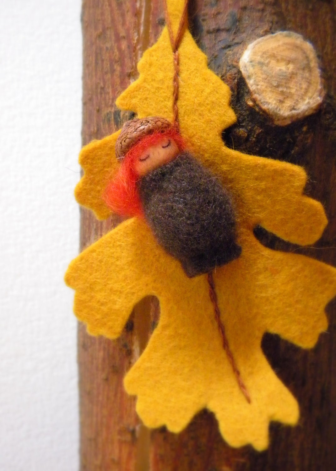 Waldorf Acorn Girl Ornament, Autumn, Fall, nature table, Oak leaf, acorn, brown, red, yellow, gold, acorn cap