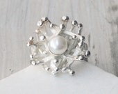 Pearl Ring - Sea Coral Inspired Silver Ring - Bridal Ring