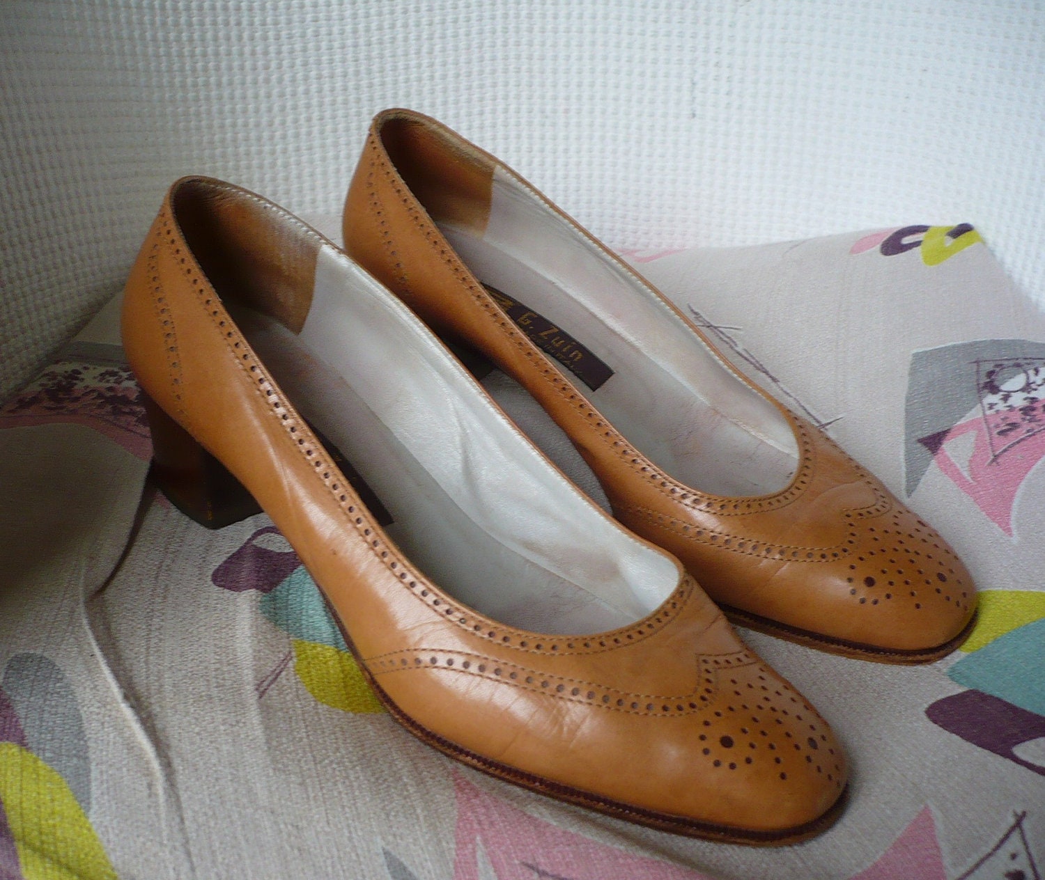 Vintage Italian Leather Brogue Style Tan Shoes Size UK 5.5 Euro 38.5