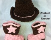 Infant Baby Girl Boy Cowboy Boots Booties and Cowboy Hat - Available in Newborn to 12 months - your choice color OFG team team madcap