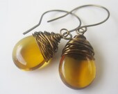 Topaz Earrings Drop Earrings Dangle Earrings Birthstone Earrings Yellow Jewelry Yellow Earrings Wire Wrapped Earrings