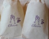 10 Wedding Favor Bags - Cheers Wine Glasses - Organic Muslin Cotton - Great for Weddings Il_170x135