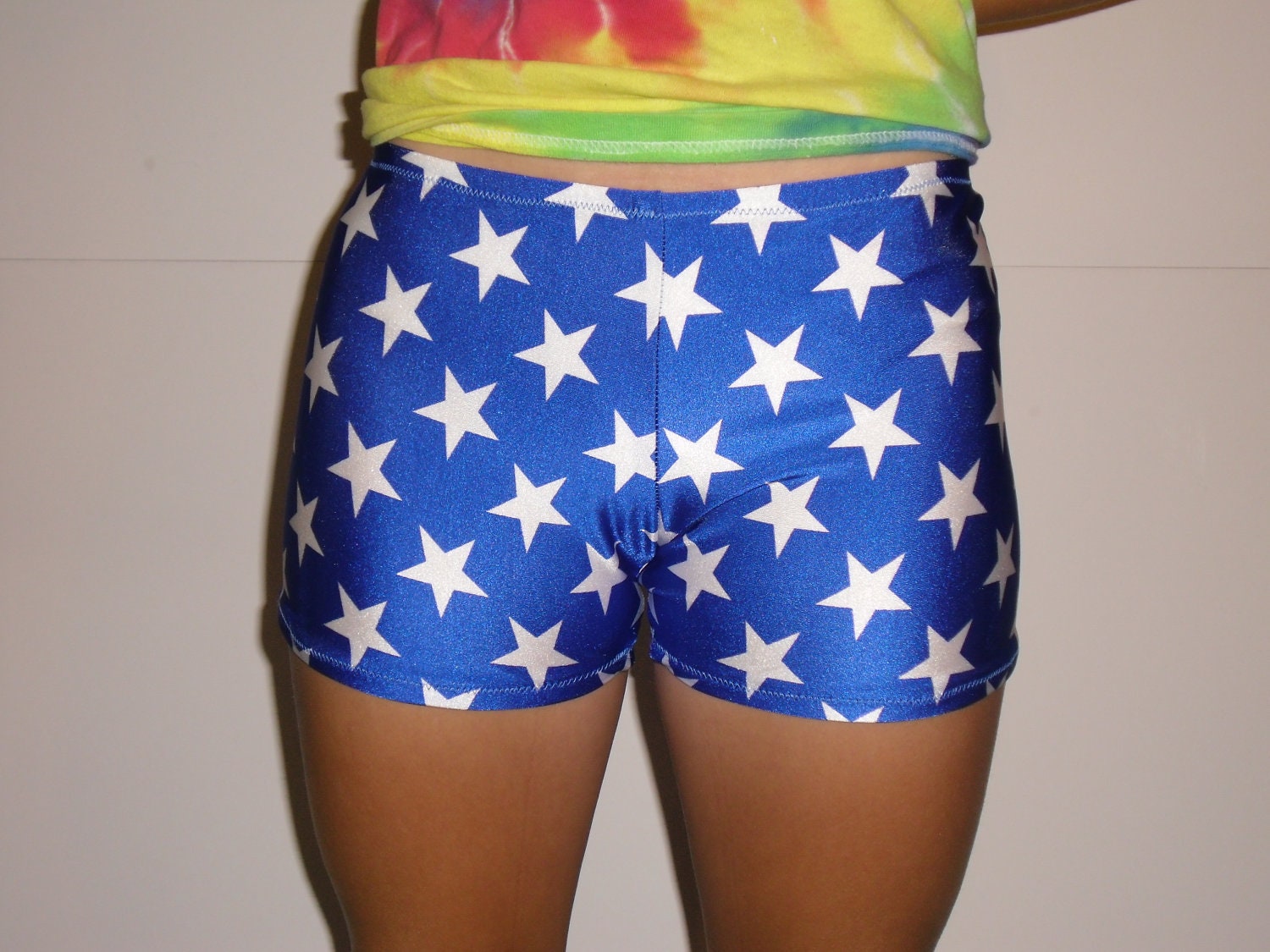 Blue with white stars spandex shorts