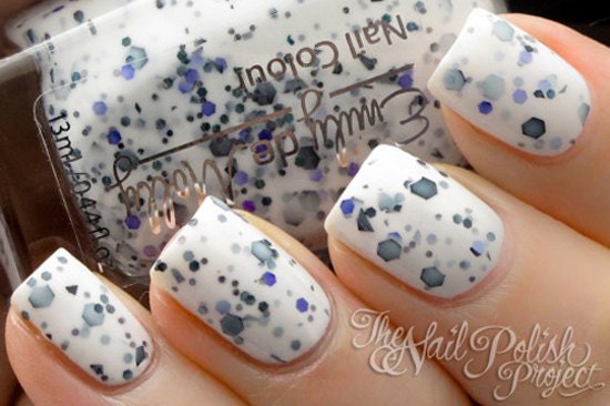 Nail polish - "It's Complicated" black, charcoal and purple glitter in a white base