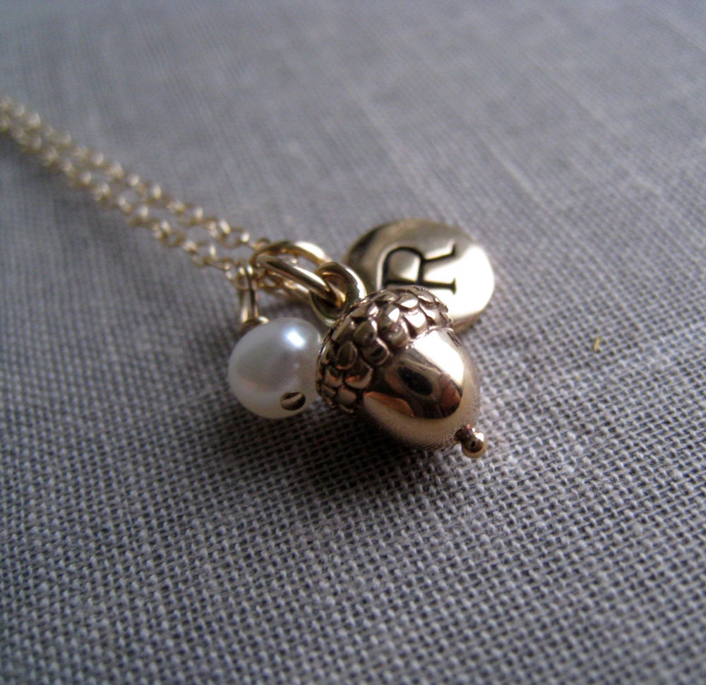 Acorn necklace, birthstone initial necklace, simple nature gold jewelry, personalized gifts, monogram