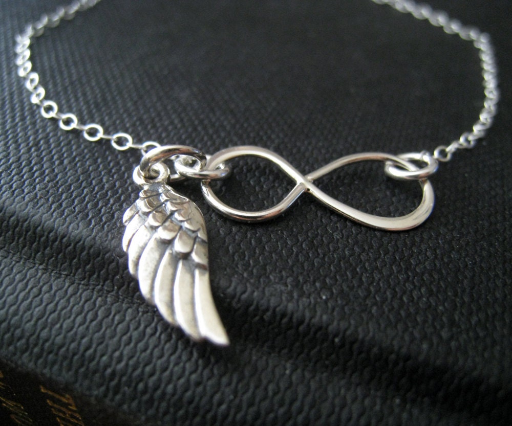 Angel wing and infinity bracelet, angel charm, sterling silver dainty friendship bracelet, Angel wing bracelet