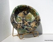 Paisley Moon bowl small round wood reuse gold, black, green, hand printed collage