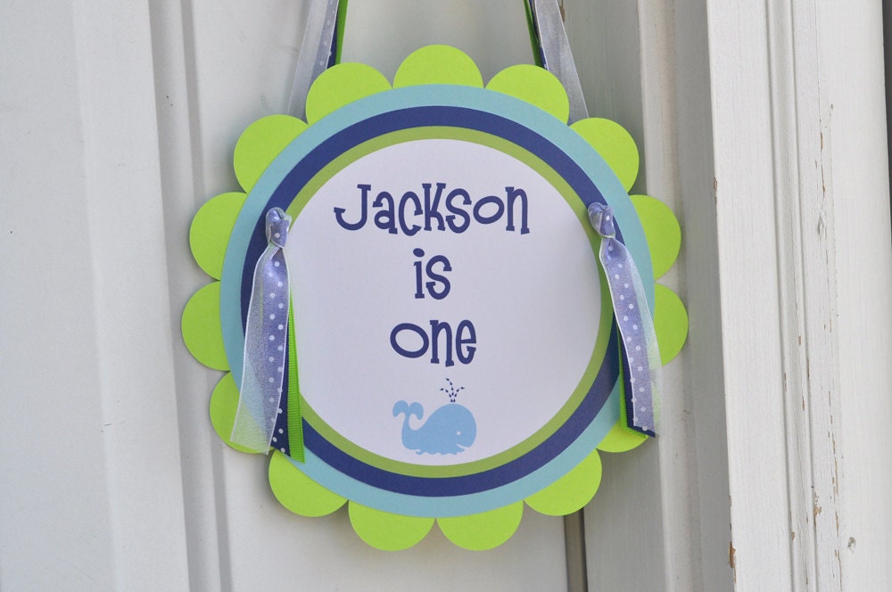 Whale Birthday Party Door Sign - Nautical, Whale, Sailboat - Birthday Party Decorations - Door Hanger