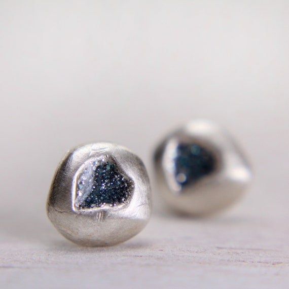 aquamarine sparkly silver post earrings sterling silver post earrings glitter studs