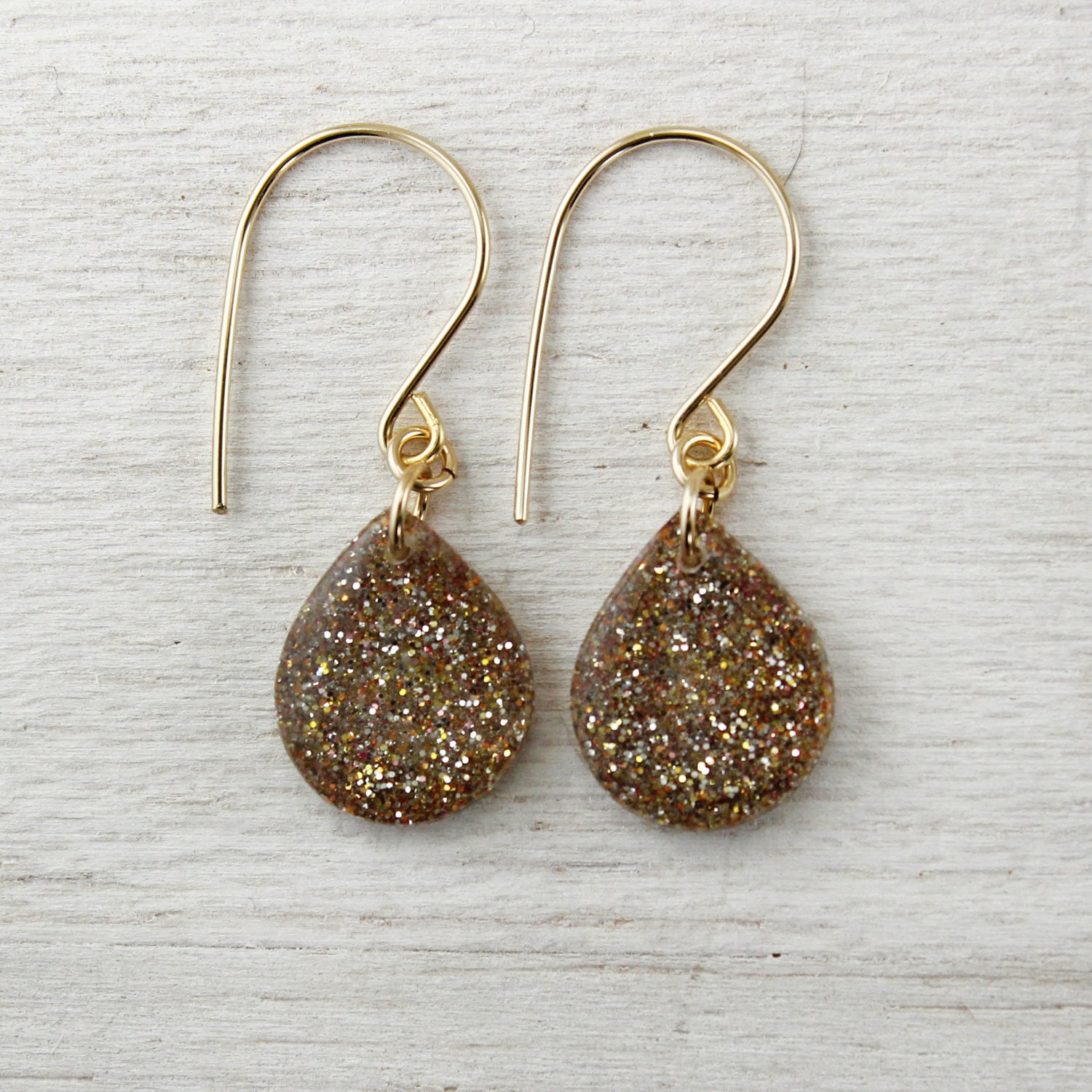 gold sparkly teardrop earrings on 14k gold fill - festive holiday earrings jewelry