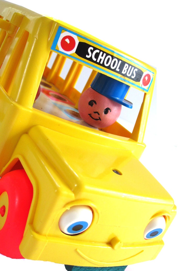 1965 Fisher Price Little People Yellow School Bus plus 5