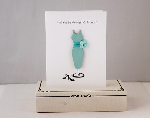 Customized MAID OF HONOR wedding card, handmade paper goods wedding party card, classic wedding card, chic wedding, bridal bridesmaid dress