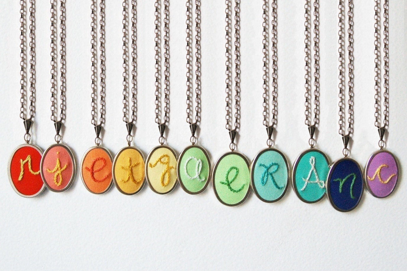 Custom Hand Embroidered Initial Necklace. Personalized Initial Jewelry by merriweathercouncil on Etsy