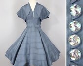 Vintage 1950s Dress Bombshell Halter Full Skirt Party Dress in Steel Blue Taffeta with Bolero Jacket
