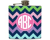 Personalized Flask with Circle Monogram Chevron Stripe Initials Bridesmaid Gifts - Stainless Steel 6 oz Liquor Hip Flask LC-1208