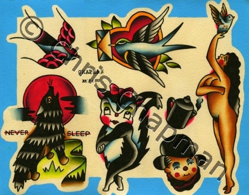 Skunks n Wolves n Swallows Tattoo Flash