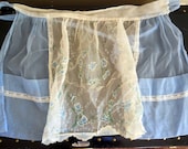 SALE 20% OFF 1950s Vintage Sheer Blue and White Apron with Floral Pattern and Pockets Child's or Petite
