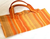 Market grocery shopping bag upcycled reusable gold rust orange stripe