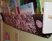 book sling -  Rose Pink Brown Scroll Dots Childrens' Kids book storage shelf gender neutral nursery decor