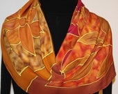 Hand Painted Silk Scarf Autumn Impressions. Scarf in Yellow, Brown, Terracotta. Size 11x60. Made in Colorado. 100% silk. MADE TO ORDER.