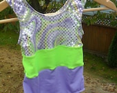 Girl's Gymnastics or Dance Leotard - Lime green and purple sparkle swirl