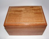 Tall Hierloom Mahogany Box with Classic Stylings. Inlaid top in Holly and Walnut. 10.25" x 7.25" x 6".