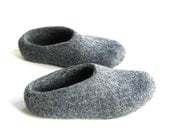 Felted wool slippers Dark GRAY Simple One Color. Custom made. Women's. MINIMALISTIC. Gift