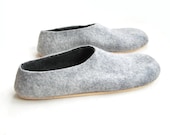 Mens Cork Sole Felted Wool Slippers Grey Black. Outdoor Indoor. In Case of Cold Feet