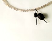 minimal chic modern polymer clay necklace with semiprecious smoky quartz ''nO. 204 black tulips between taupe grey-brown''