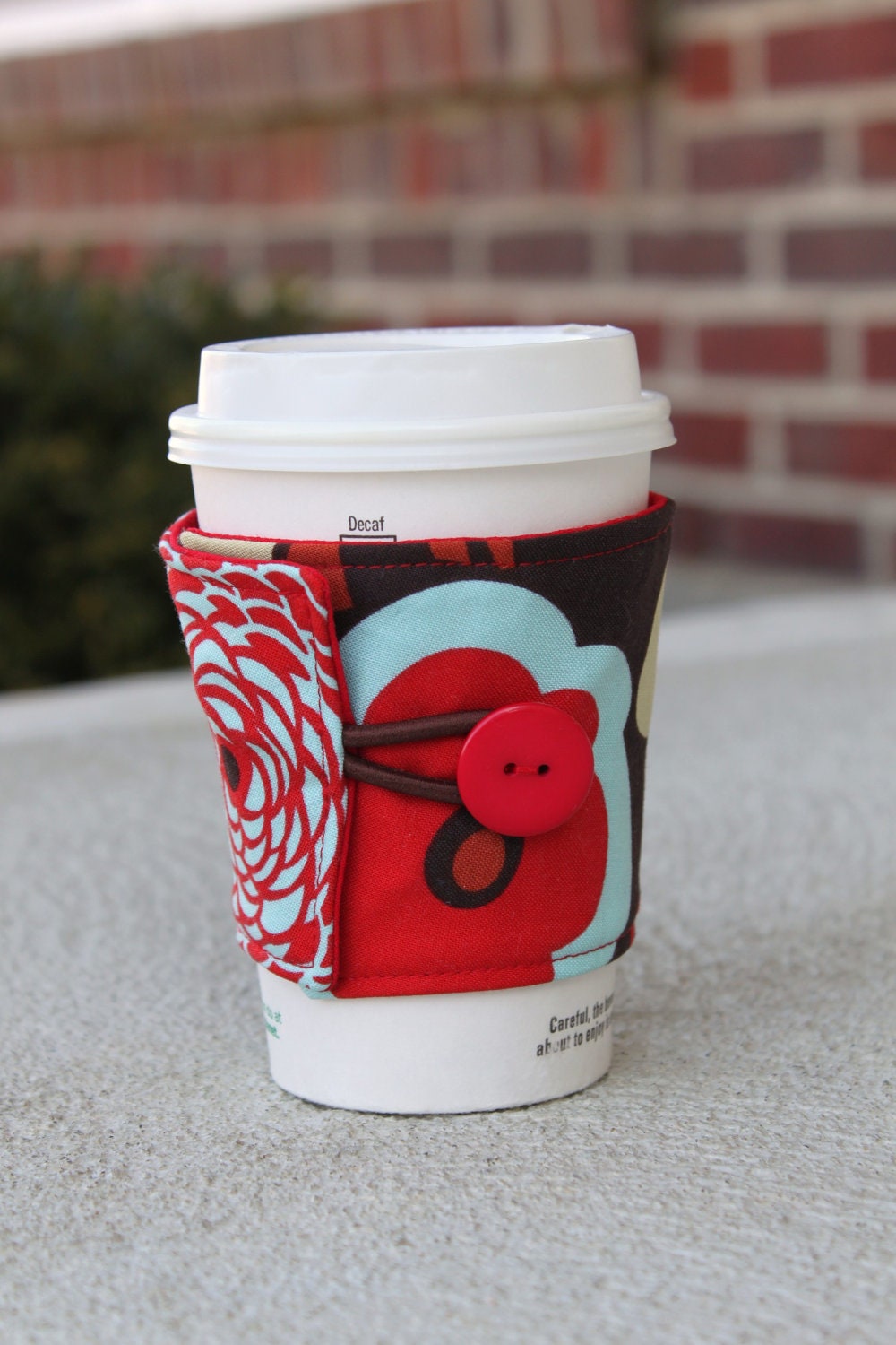 Reusable Coffee Cozy / Sleeve - Mocca by Alexander Henry - Red and Brown Flowers