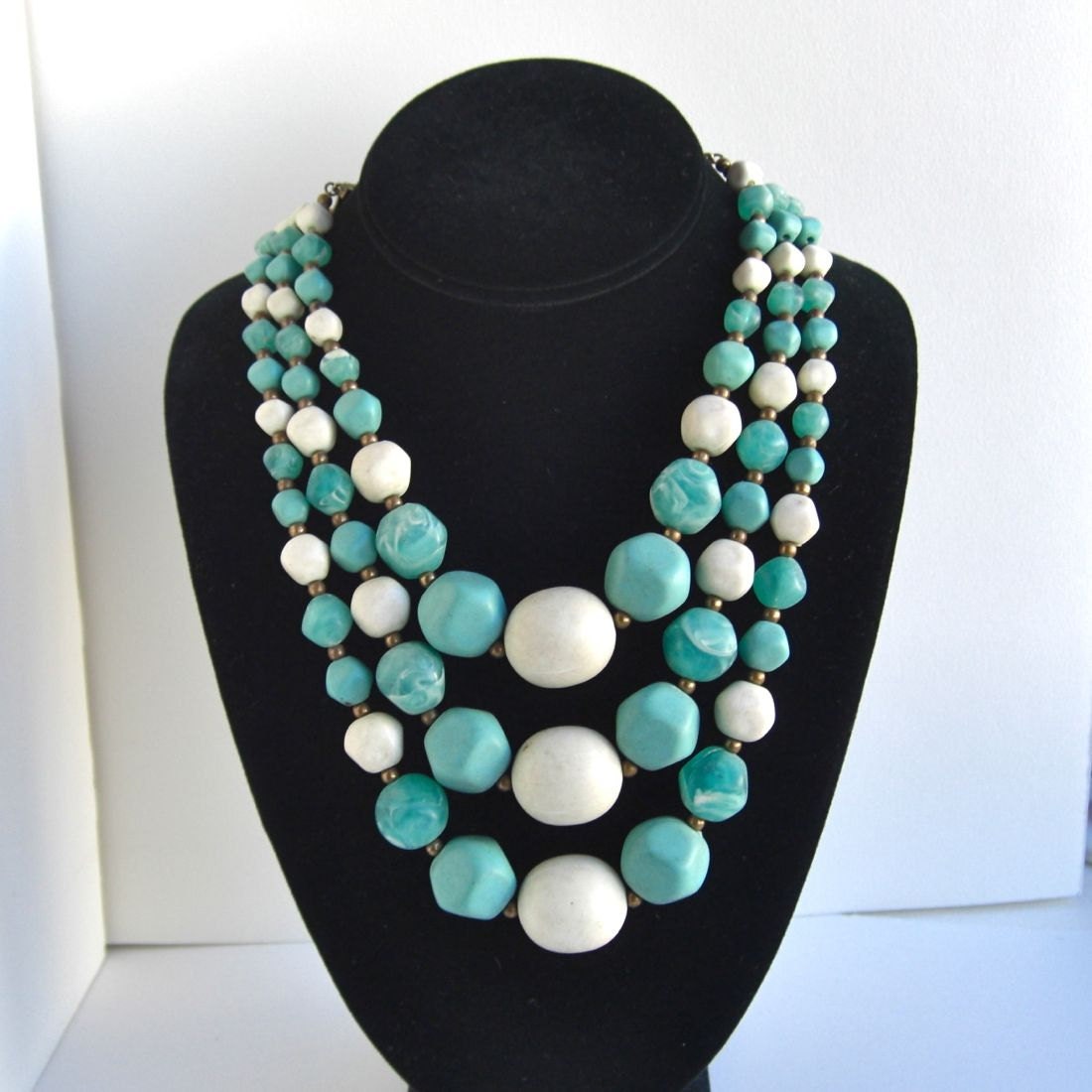 Large Multi Strand Adjustable Necklace - Marbled Aquamarine, Teal