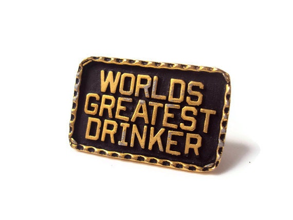 Vintage Funny Tie Clip, Worlds Greatest Drinker, Novelty Tie Clip, Men's Accessory, Black and Gold Fashion Accessory