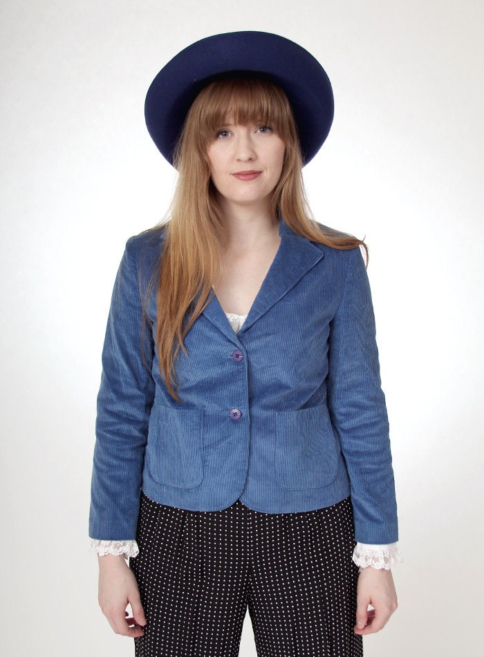 Deadstock Vintage 1970s cornflower blue corduroy blazer - size small