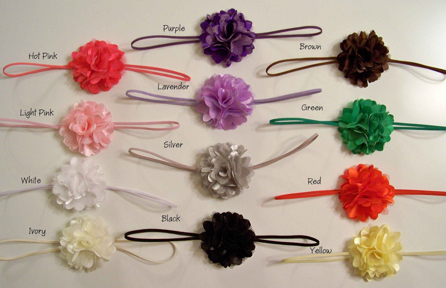 You pick 3 Mini Satin Mesh Flower Headbands, Baby Headband, Toddler Headband, Children's Headband Set