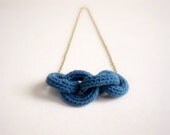 Chain reaction, crochet chain necklace. Dusk blue cotton yarn.