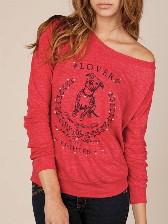 Pit Bull Lover Not A Fighter Eco Slouchy Long Sleeve Womens Pullover Shirt