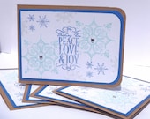 Handstamped Snowflake Holiday Christmas Greeting Cards - Set of 5 Handmade Paper Cards 4x6