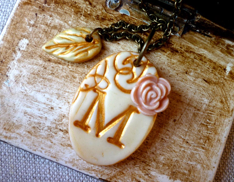 Initial Necklace - Ivory and gold Romance