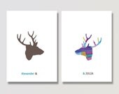 Art print set Digital painting Personalized Art - wedding gift - brown blue - white background - men women - customize