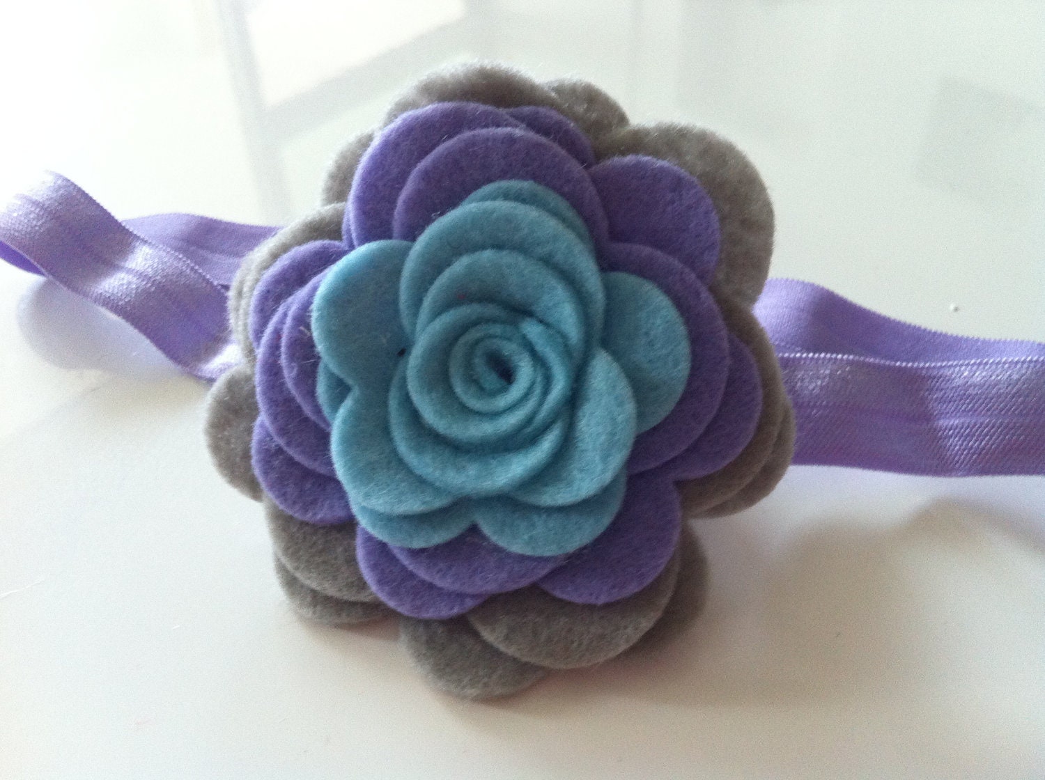 Baby blue, lavender and gray felt flower headband