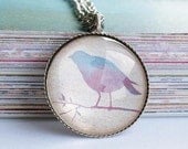 Purple Blue Bird on a Branch Necklace