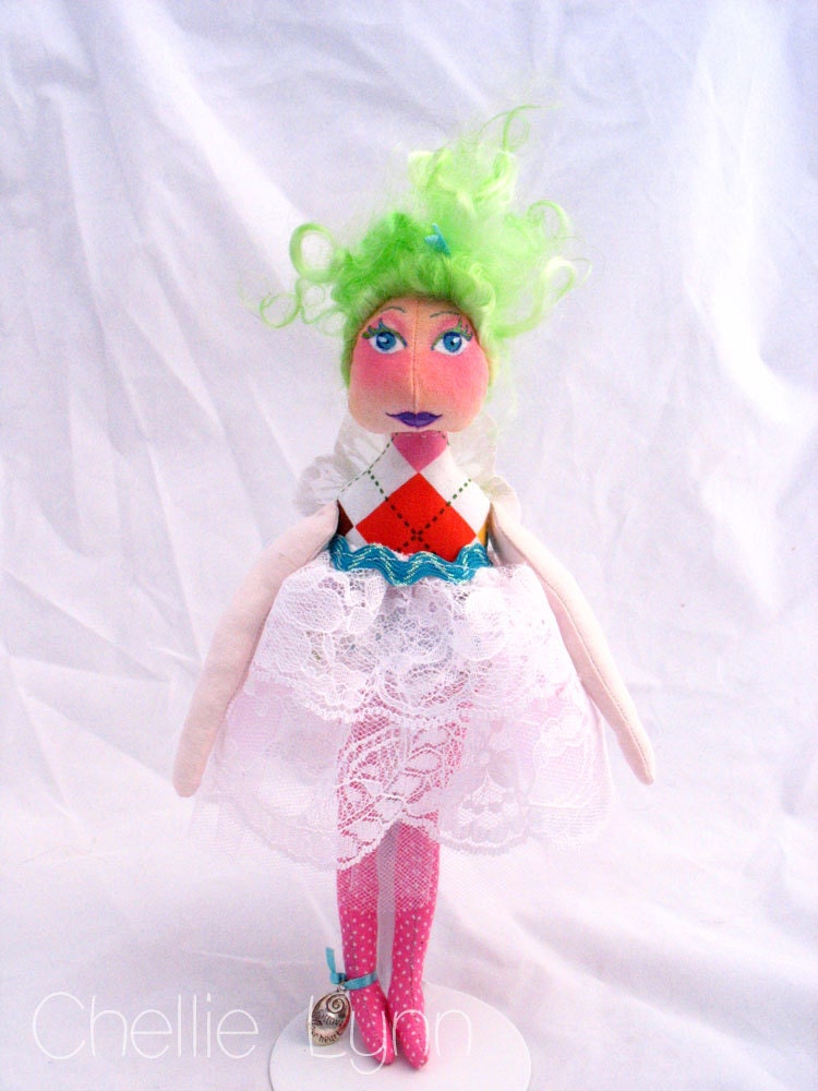 Fairy OOAK Cloth Art Doll, Madeline in Argyle