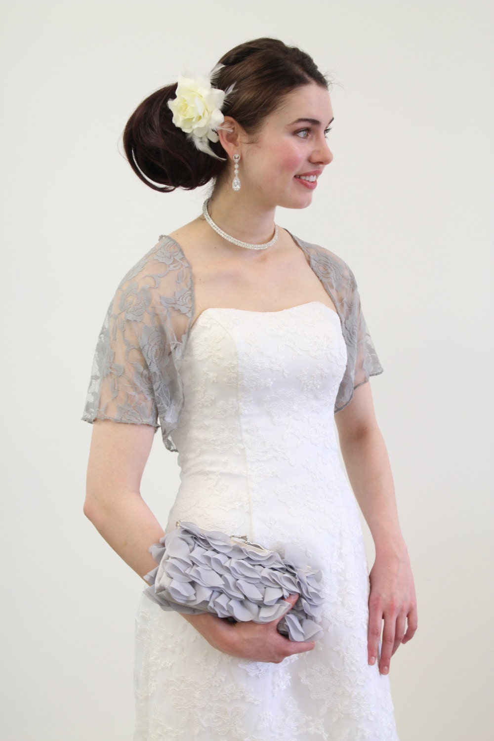 GRAY Lace Bolero With Short Sleeve 720ROS-GRAY