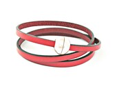Red triple wrapped leather bracelet with sphere magnetic clasp