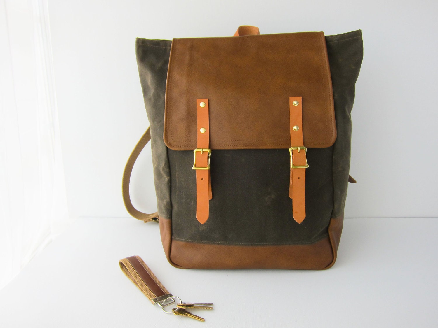 Backpack No.5 Dual Look -- Dark Brown Waxed Canvas with Leather