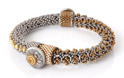 BEADED BRACELET SET-Othello-Silver and Gold-Small-Set Of Two