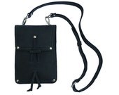 Leather Shoulder Pouch Satchel, Kindle, Nook, iPad Mini Case - Charcoal Black