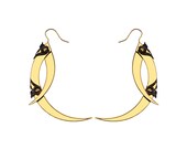 Gold Thistle Thorns Earrings - Neo Victorian Gothic Jewelry - Femme Fatale - 24K Gold Plated - Black Filigrees - Free International Shippin