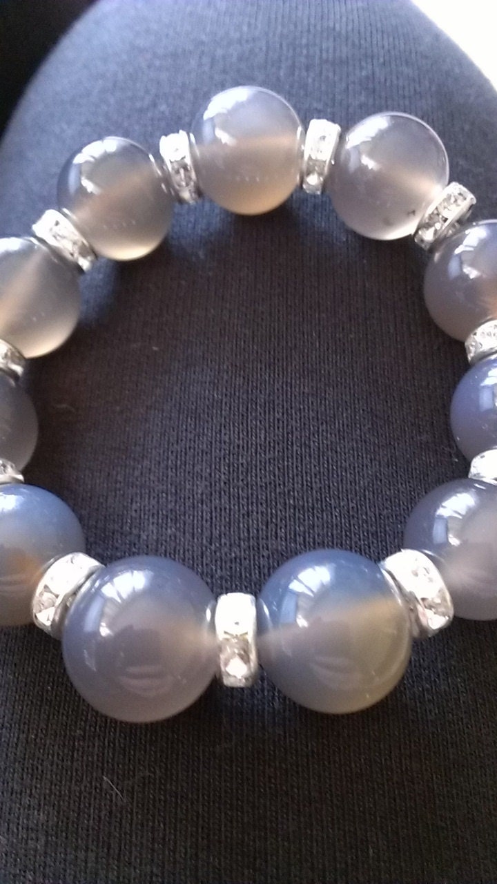 Grey Agate Gemstone Chunky Bracelet